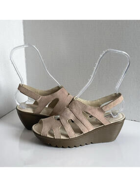 Skechers Parallel Stylin Wedge Sandals Women's 7.5 Pink Suede Slingback Peep-Toe